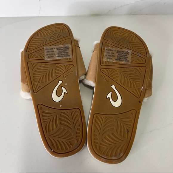 Olukai Womens Ho'ala Slide Sandals Shearling Lined Leather Comfort Slip On Sz 8 - Picture 7 of 11